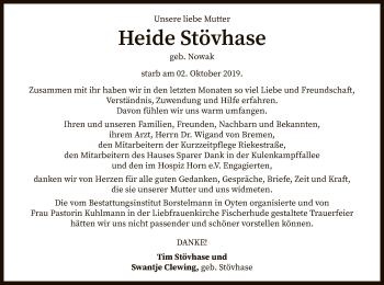 Traueranzeige von Heide Stövhase von SYK