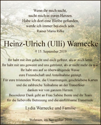 Traueranzeige von Heinz-Ulrich Warnecke von SYK