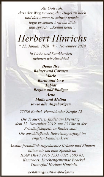 Traueranzeige von Herbert Hinrichs von SYK