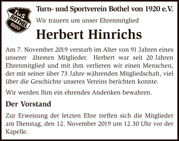 Traueranzeige von Herbert Hinrichs von SYK