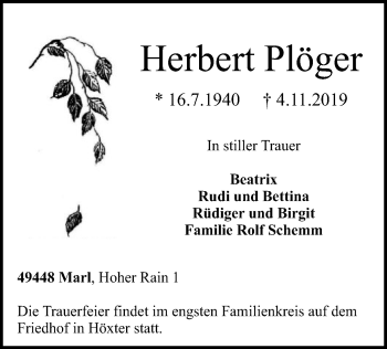 Traueranzeige von Herbert Plöger von SYK