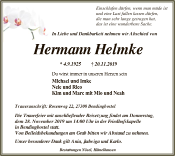 Traueranzeige von Hermann Helmke von SYK