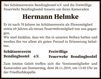 Traueranzeige von Hermann Helmke von SYK