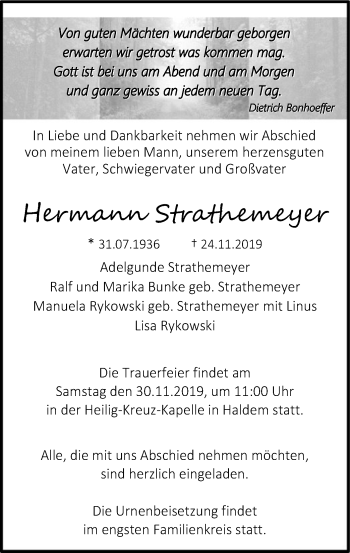 Traueranzeige von Hermann Strathemeyer von SYK