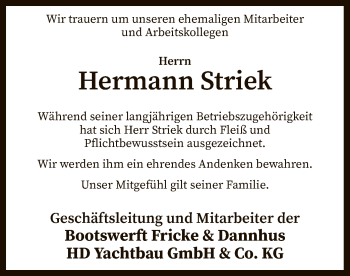 Traueranzeige von Hermann Striek von SYK