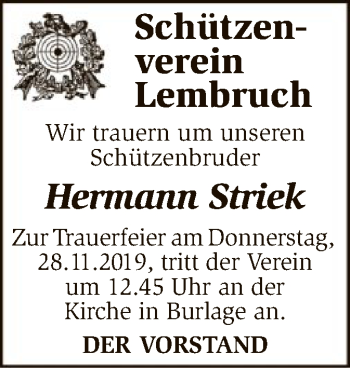 Traueranzeige von Hermann Striek von SYK