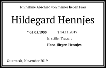 Traueranzeige von Hildegard Hennjes von SYK