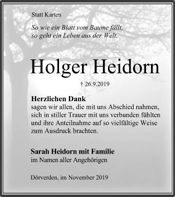 Traueranzeige von Holger Heidorn von SYK