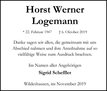 Traueranzeige von Horst Werner Logemann von SYK