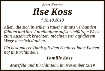 Traueranzeige von Ilse Koss von SYK