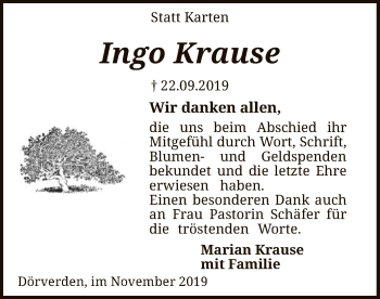 Traueranzeige von Ingo Krause von SYK