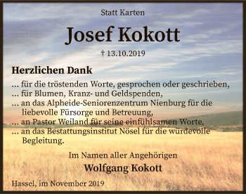 Traueranzeige von Josef Kokott von SYK