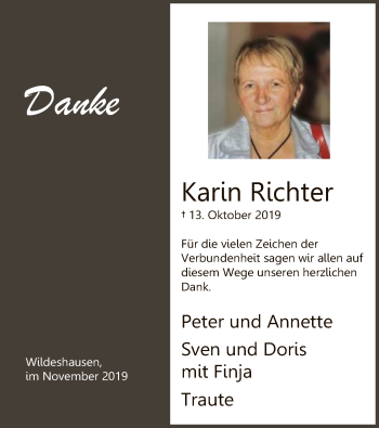 Traueranzeige von Karin Richter von SYK