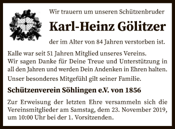 Traueranzeige von Karl-Heinz Gölitzer von SYK