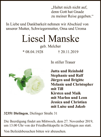 Traueranzeige von Liesel Manske von SYK