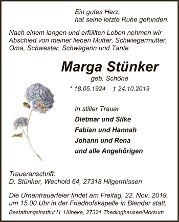 Traueranzeige von Marga Stünker von SYK