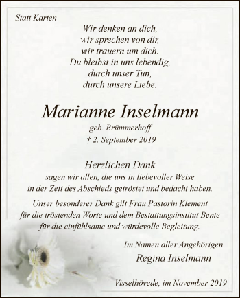 Traueranzeige von Marianne Inselmann von SYK