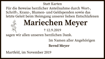 Traueranzeige von Mariechen Meyer von SYK