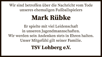 Traueranzeige von Mark Rübke von SYK