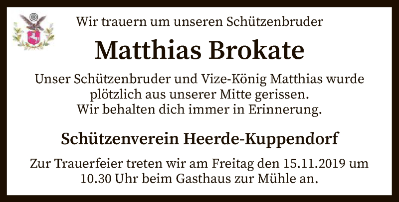  Traueranzeige für Matthias Brokate vom 14.11.2019 aus SYK