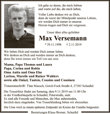 Traueranzeige von Max Versemann von SYK