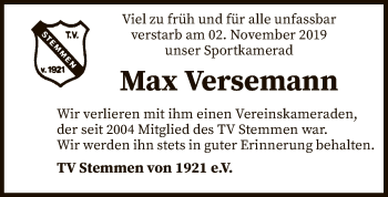 Traueranzeige von Max Versemann von SYK