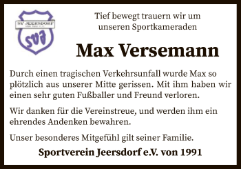 Traueranzeige von Max Versemann von SYK