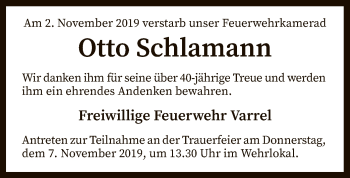 Traueranzeige von Otto Schlamann von SYK