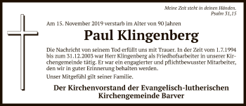 Traueranzeige von Paul Klingenberg von SYK