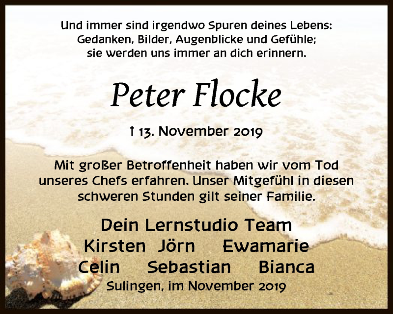  Traueranzeige für Peter Flocke vom 20.11.2019 aus SYK