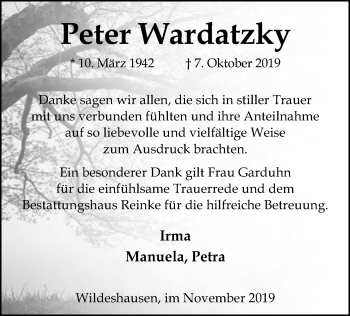 Traueranzeige von Peter Wardatzky von SYK