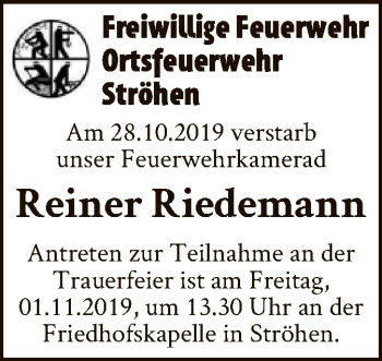 Traueranzeige von Reiner Riedemann von SYK