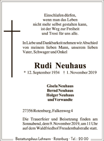 Traueranzeige von Rudi Neuhaus von SYK