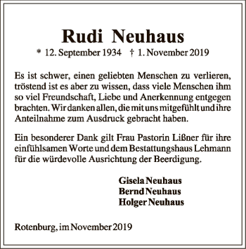 Traueranzeige von Rudi Neuhaus von SYK