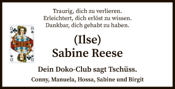 Traueranzeige von Sabine Reese von SYK