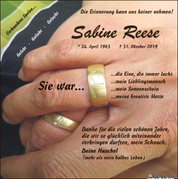 Traueranzeige von Sabine Reese von SYK