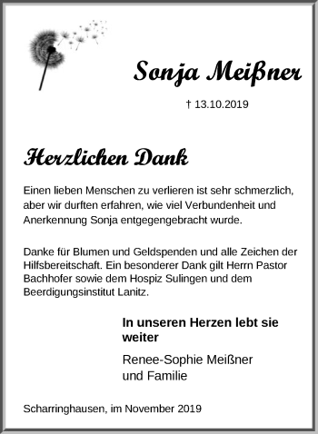 Traueranzeige von Sonja Meißner von SYK