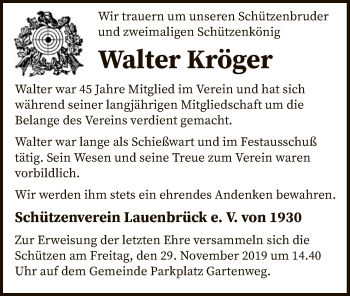 Traueranzeige von Walter Kröger von SYK