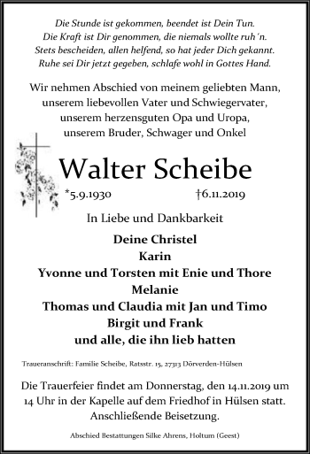 Traueranzeige von Walter Scheibe von SYK