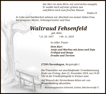 Traueranzeige von Waltraud Fehsenfeld von SYK