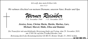 Traueranzeige von Werner Reisüber von SYK