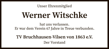 Traueranzeige von Werner Witschke von SYK