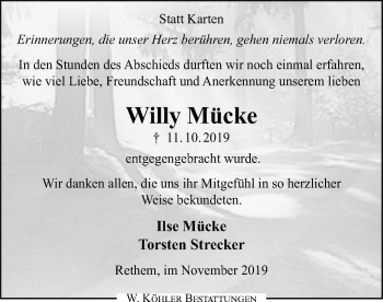 Traueranzeige von Willy Mücke von SYK