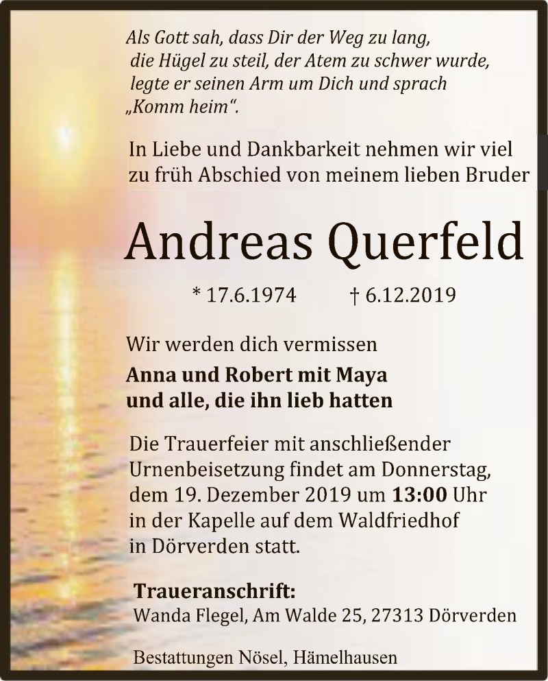  Traueranzeige für Andreas Querfeld vom 17.12.2019 aus SYK