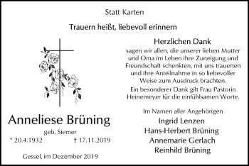 Traueranzeige von Anneliese Brüning von SYK