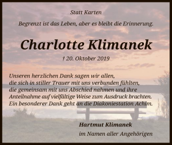 Traueranzeige von Charlotte Klimanek von SYK