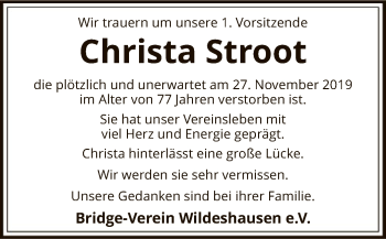 Traueranzeige von Christa Stroot von SYK
