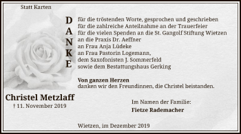 Traueranzeige von Christel Metzlaff von SYK