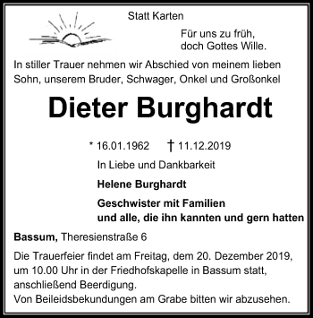 Traueranzeige von Dieter Burghardt von SYK