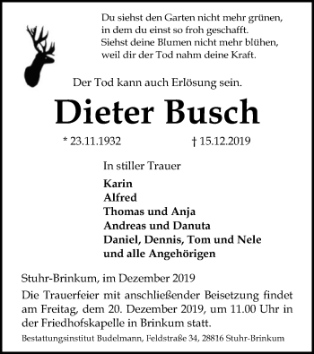 Traueranzeige von Dieter Busch von SYK